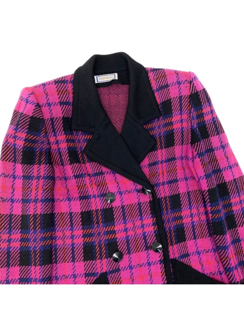 Saint Laurent Double Breasted Chesterfield Knit Coat Plaid Multicolor Wool - Picture 4 of 12